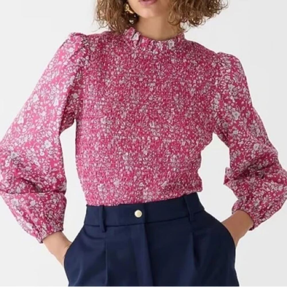J. Crew Pink Floral Smocked Blouse